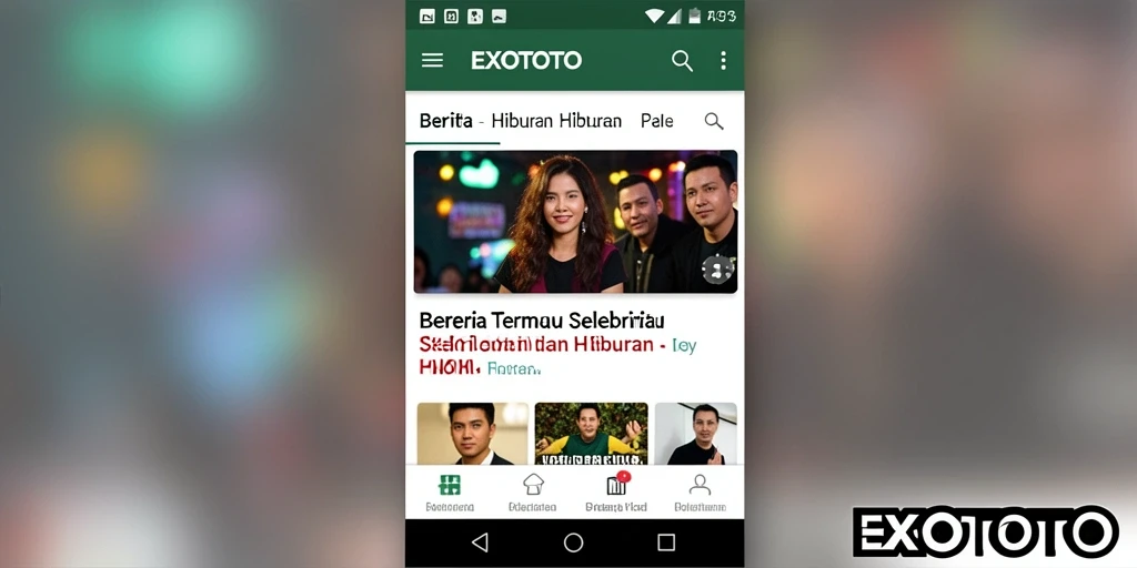 Antarmuka aplikasi EXOTOTO menampilkan berita selebriti yang menarik.
