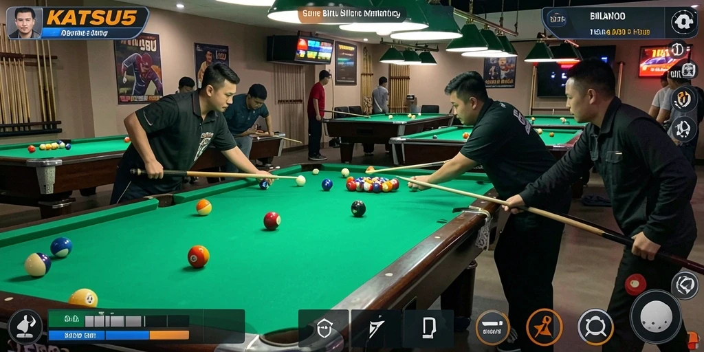 Tampilan antarmuka KATSU5 yang menarik dan intuitif untuk bermain billiard.