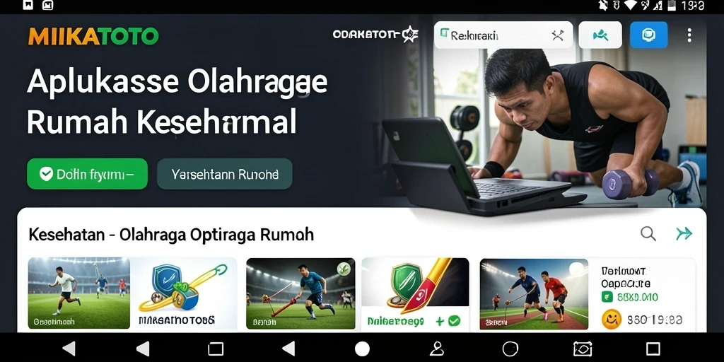 Screenshot MIKATOTO menunjukkan tampilan antarmuka olahraga rumah yang interaktif.