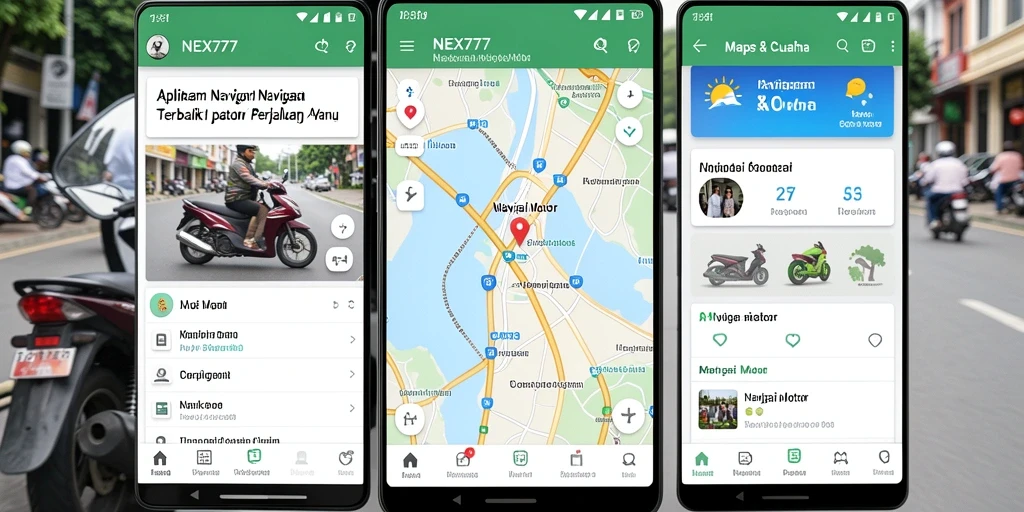 Antarmuka NEX777 menampilkan peta navigasi motor yang jelas dan informatif.