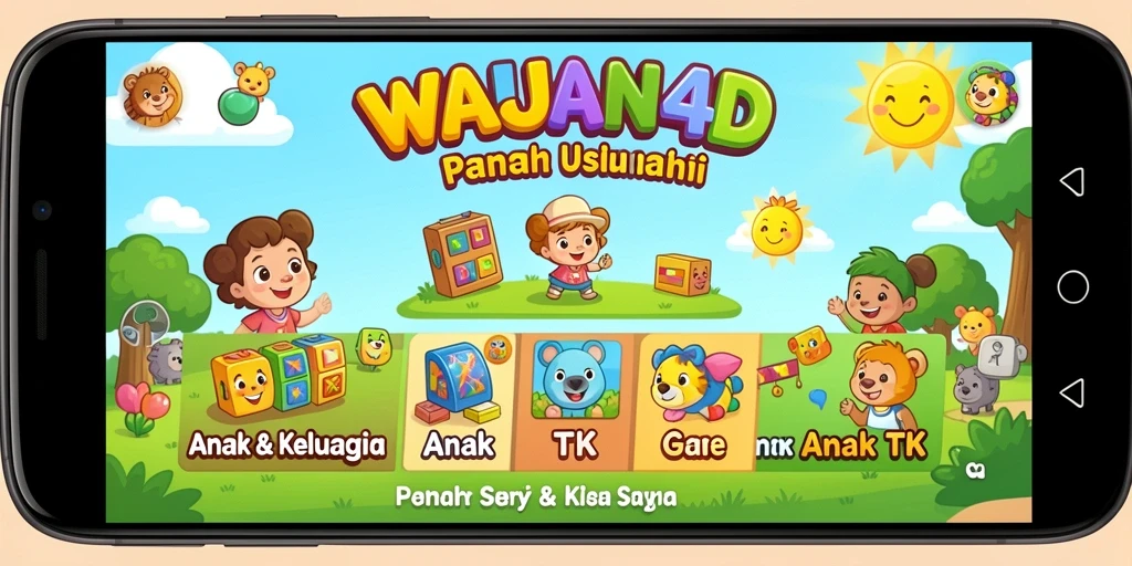 Antarmuka colorful dan interaktif dari WAJAN4D untuk anak-anak.
